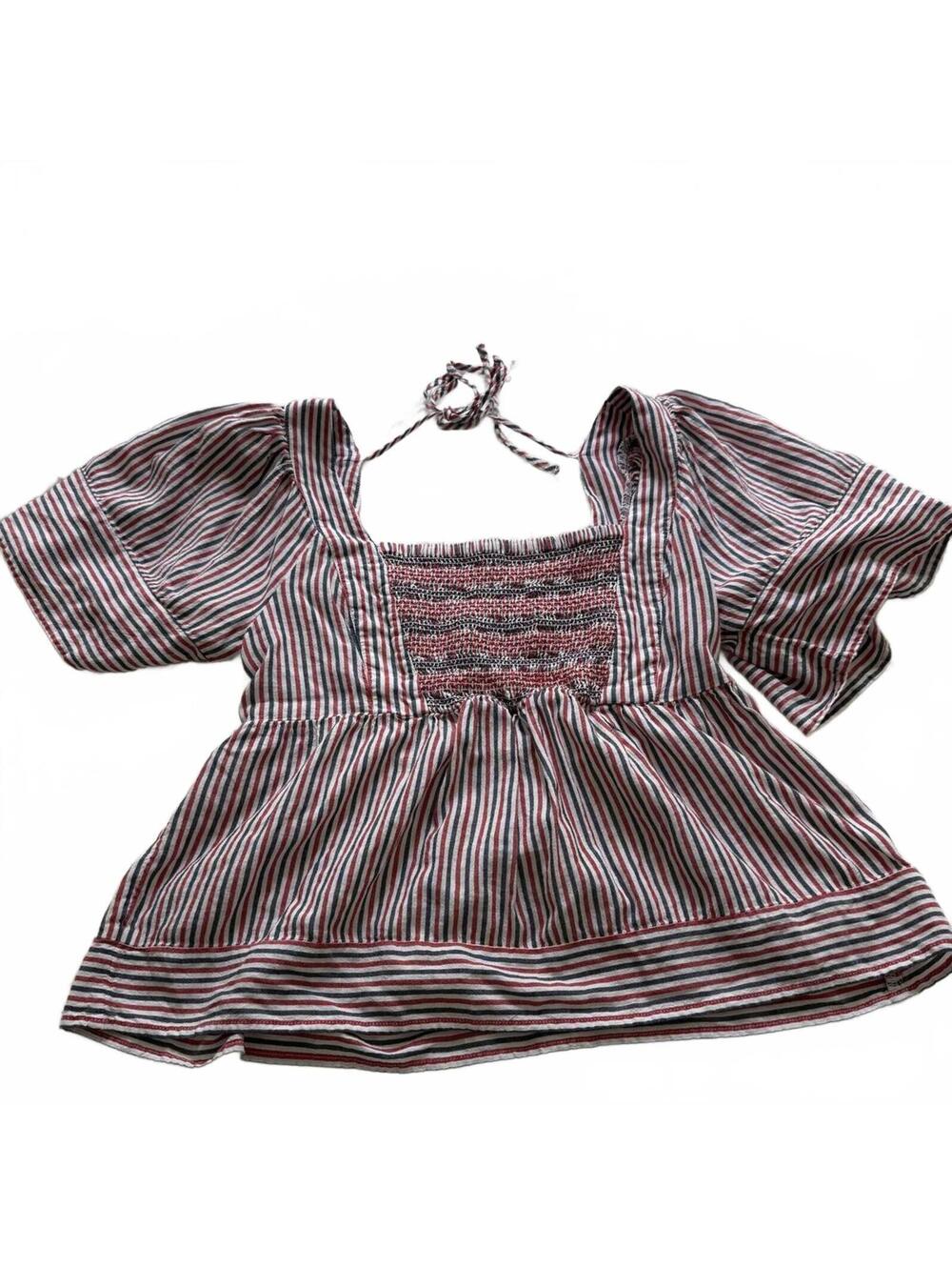 Old Navy SZ S Patriotic Nautical Baby Doll Tie Back Shirt. Red/White/Blue Ruched